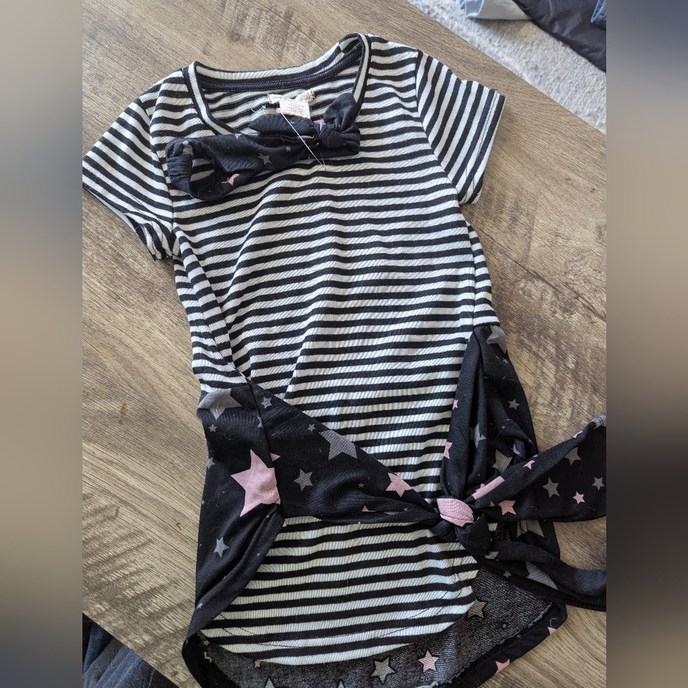Brand New striped Black & White Star Tie-Waist Dress with matching Headband.
